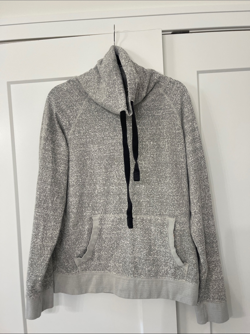 Express Grey Marled Cowl Neck Sweater with Black Drawcord